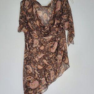 Kisses - XL - Brown and Tan Pattern Sheer Top
